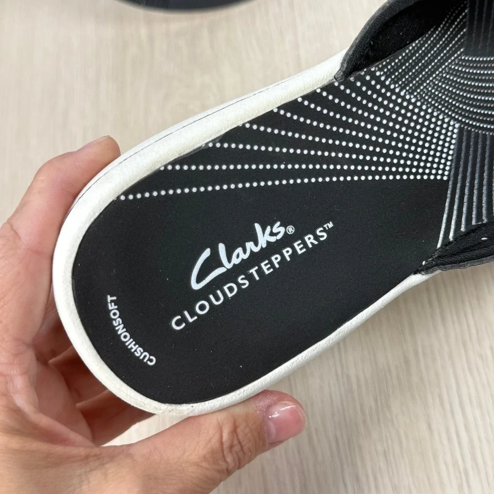Clarks Cloudsteppers Arla Glitz Black Thong Sandals Womens 9 Adjustable Strap